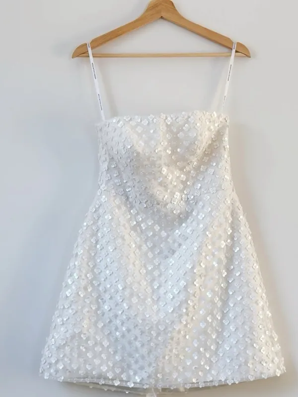 NEW Dessy Collection Women’s Imitation Pearl Sequin Mesh Strapless Minidress - Image 5