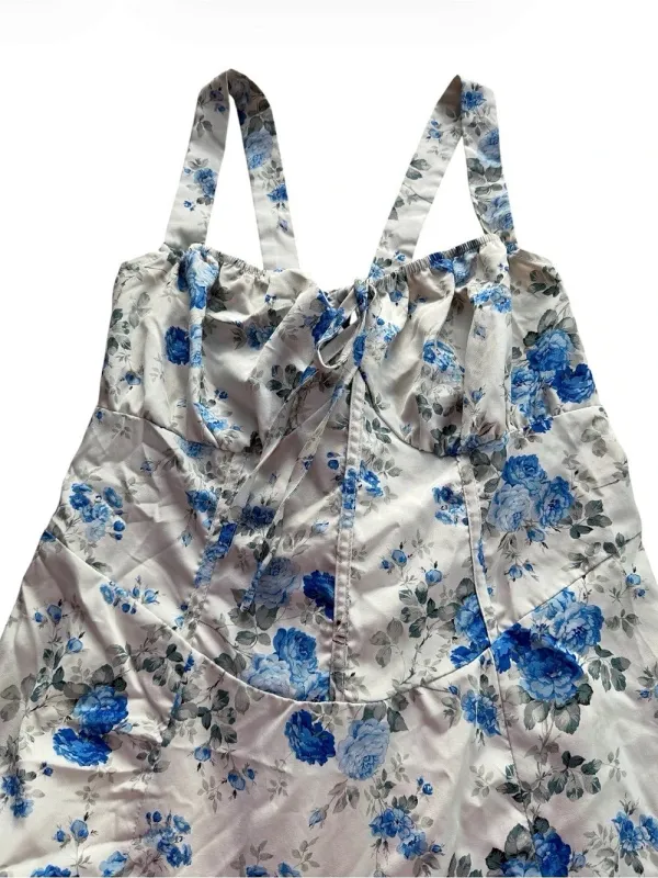 SHEIN Curve 0XL Blue Floral Lace-Up Back Slit Maxi Dress Bustier Corset - Image 3