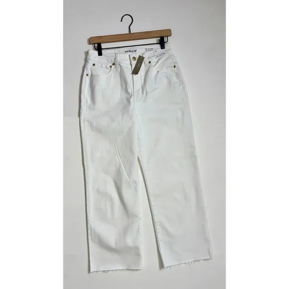NWT!! J. CREW Curvy Slim Wide Denim Jeans Solid White Raw Hems Stretch‎ Size 27 - Image 2