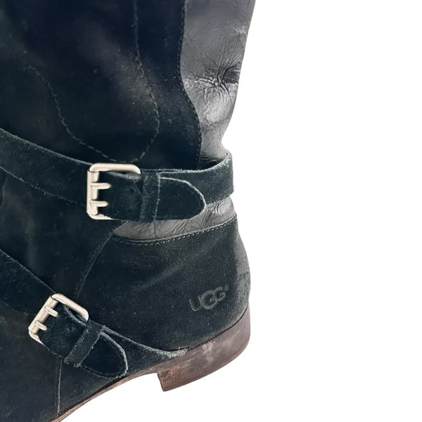 Ugg Cyndee knee high boots 9.5 Black Leather Buckle Sheepskin Shearling - Image 10
