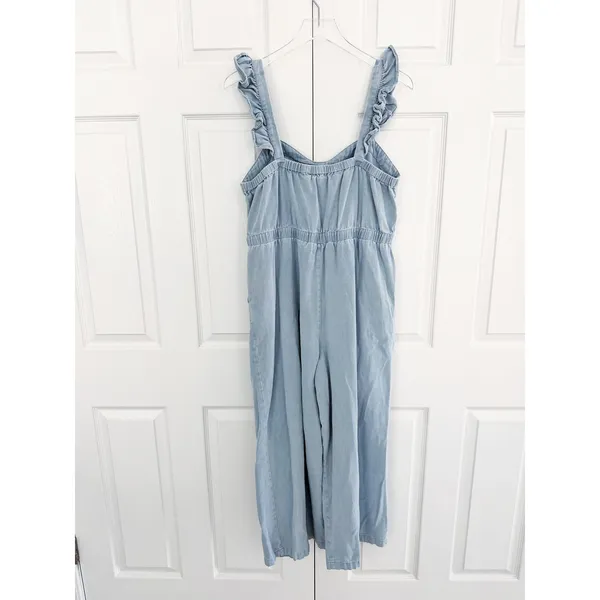 Baltic Born Madison Light Wash Denim Jumpsuit Ruffle Wide Leg Cottagecore XL - Image 8