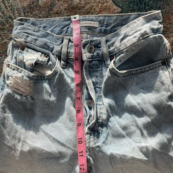 PacSun Ultra High Rise Slim Fit Jeans Light Wash Button Fly Size 23 Distressed - Image 12