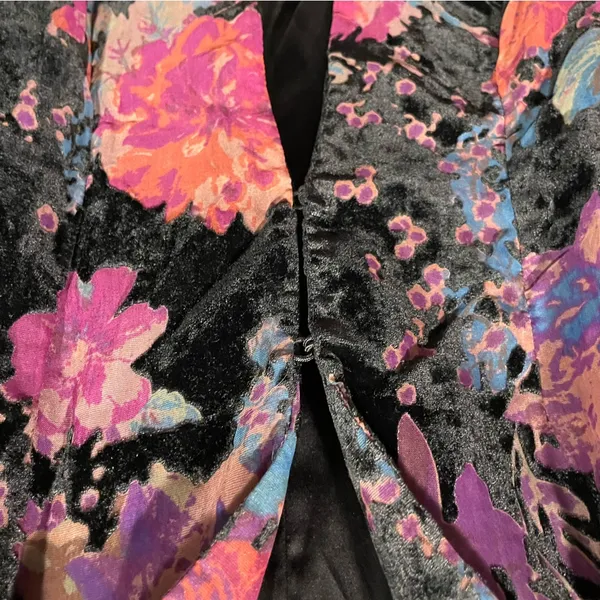 Vintage 90s-Y2K crushed velvet floral whimsigoth lightweight blazer mesh sheer - Image 8