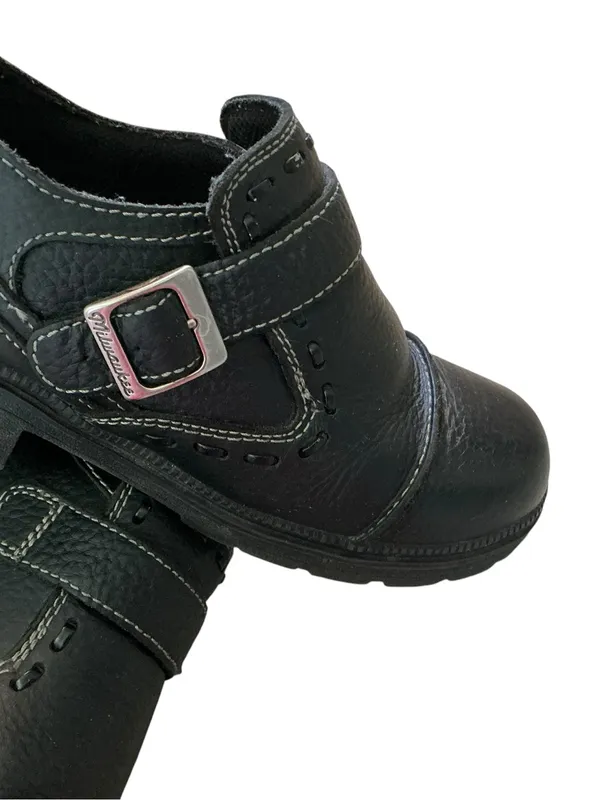 Milwaukee motorcycle women’s biker shoes black leather grunge buckle & stitching - Image 5