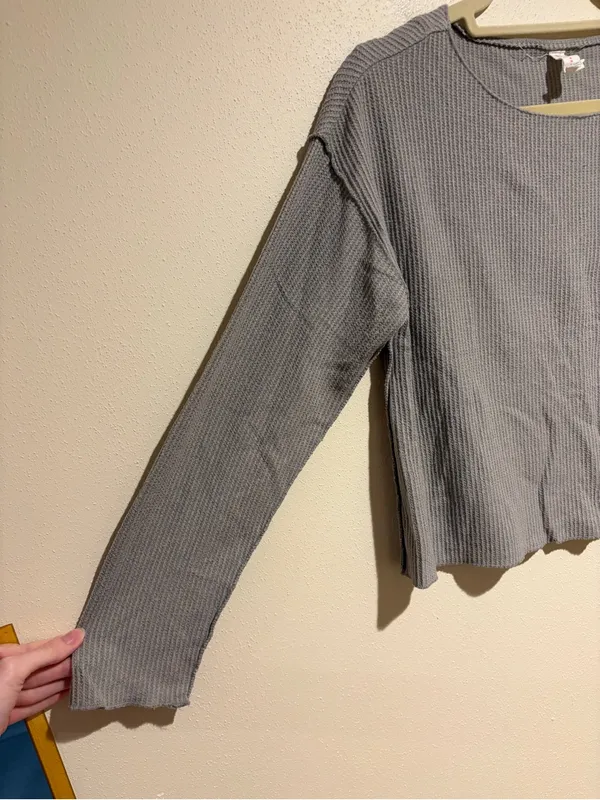 Anthropologie Daily Practice Gray Grey Waffle Lightweight Long Sleeve Top XS - Image 6