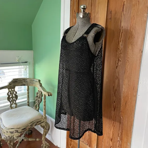 J. Valdi Black Net Crochet Swim Coverup or Layering Tank Dress 💚🎀 - Image 3