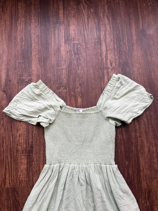 Madewell Sunfaded Mint Green Linen-Blend Lucie Smocked Midi Dress - Size XS - Image 3