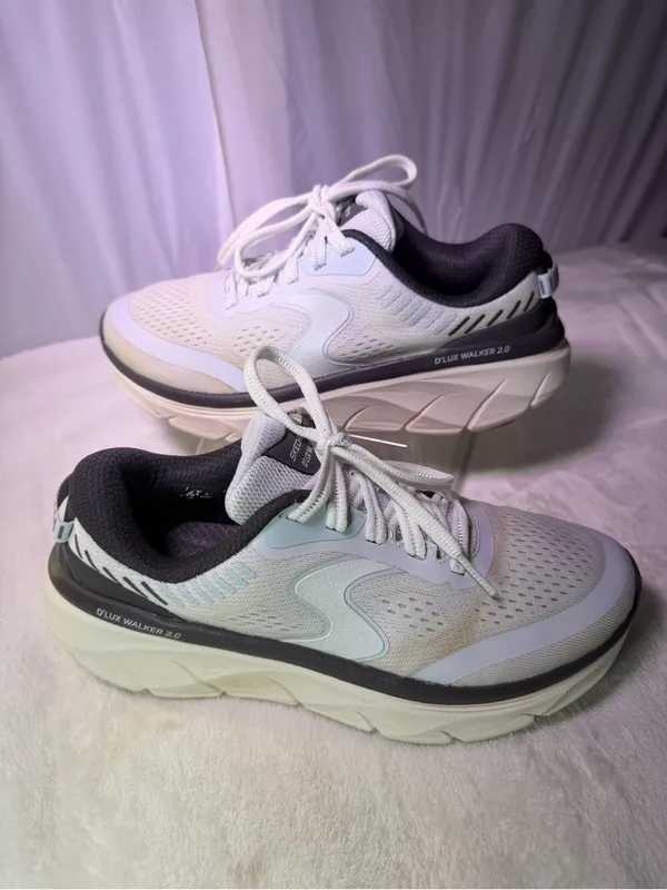 Skechers D'lux Walker 2.0 Women's White with Light Blue and Black Accents - Image 2