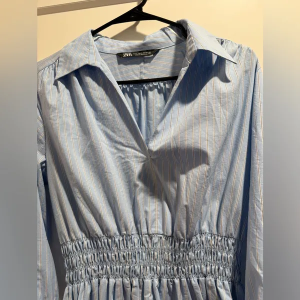 Zara‎ Light Blue Striped Shirt dress size L - Image 3