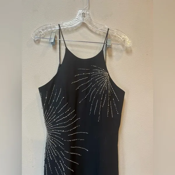 Vintage 90s May Queen Black Sequin Maxi Dress Formal Prom Evening Size 8 - Image 3