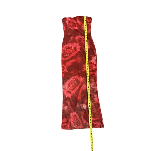 Meshki Aphrodite Strapless Mesh Dress Red Rose Floral Print Midi Bodycon Size XS - Image 5