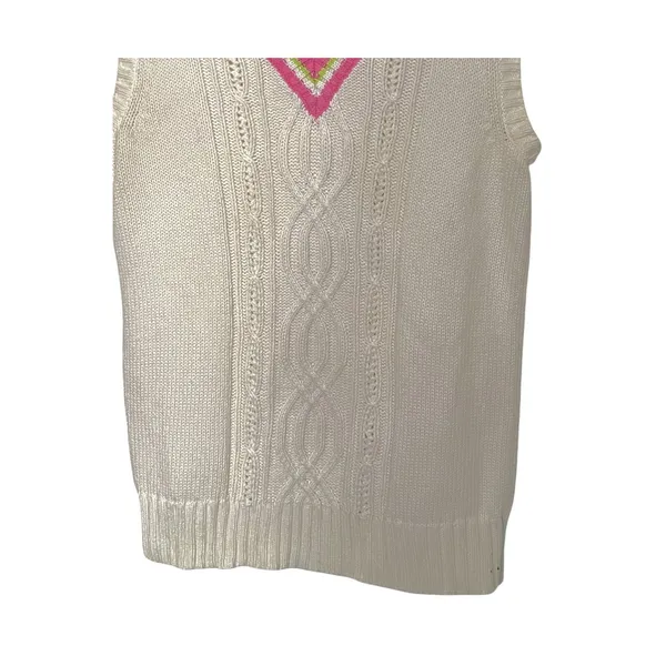 Liz Claiborne Sweater Vest Size S White Sleeveless V-Neck Preppy Vintage Y2K - Image 6