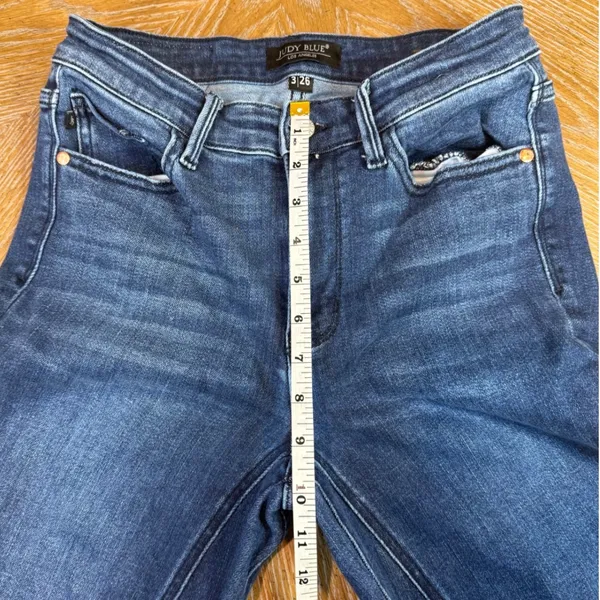 Judy Blue Double the Fun Straight‎ Leg Jeans Raw Hem Sz 3/26 Dark Wash JB82464MD - Image 8