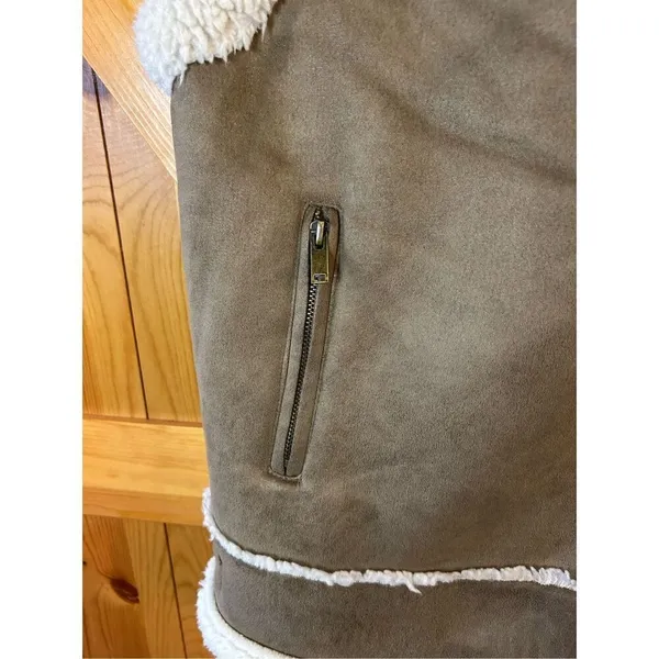 Joie Women’s Asymmetrical Fleece Lined Full Zip Vest, Brown Size Medium (8351) - Image 2