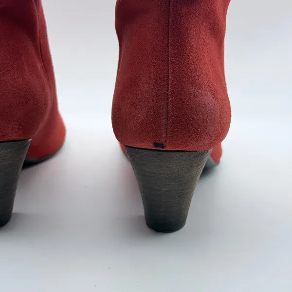 Free‎ People Suede Ankle Boots Women 36 Red Fold Over Cuff Pointed Toe Cone Heel - Image 10