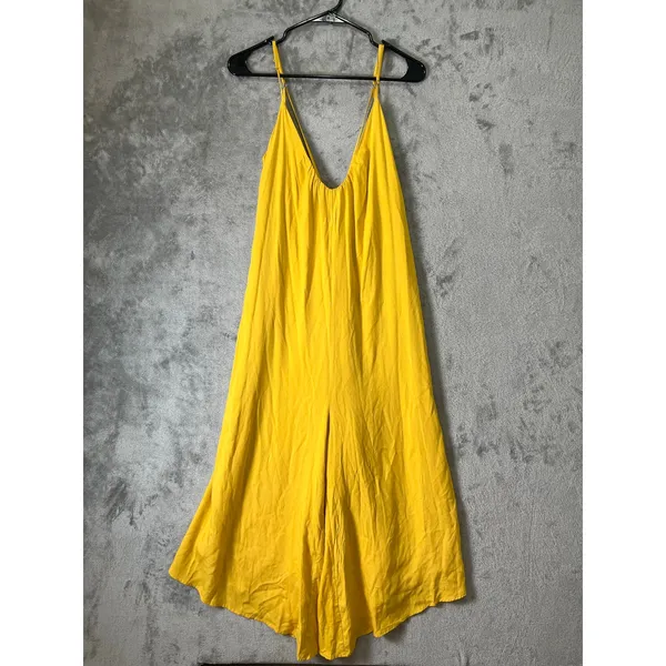 Daytrip BKE Flowy Wide Leg Cropped Jumpsuit‎ Yellow Boho Resortwear Medium New - Image 3