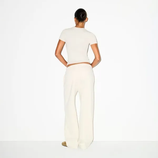 SKIMS Small Oatmeal Heather Cotton Fleece Classic Straight Leg Pants NWT - Image 4