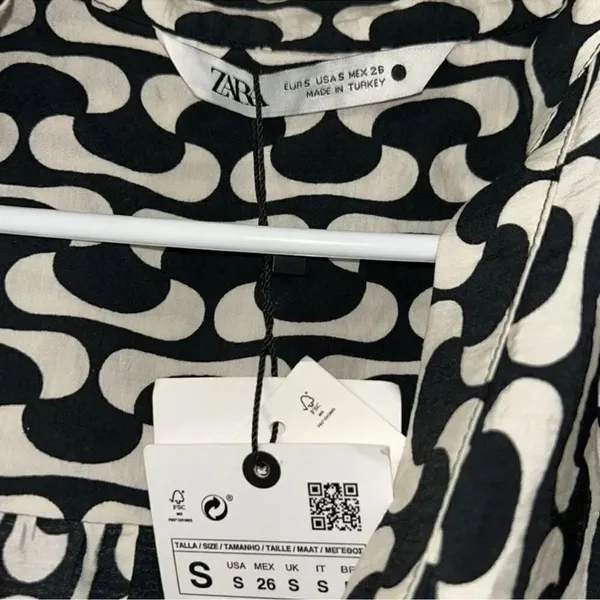Zara Black & White Printed Mini Oversized Dress(Size Small) - Image 7