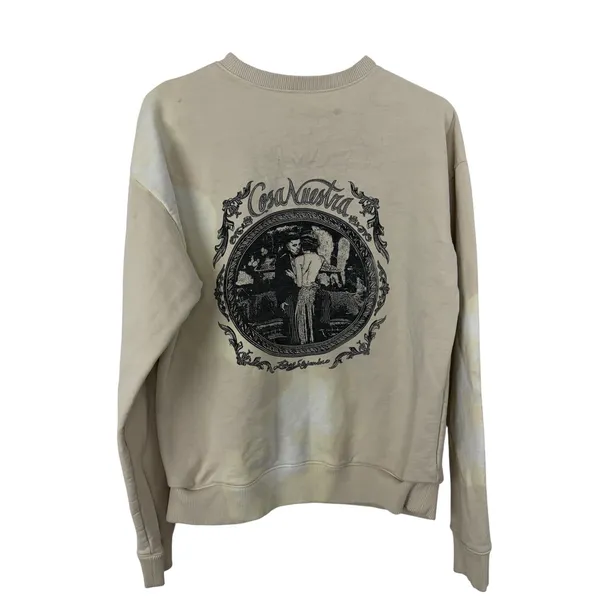 Rauw Alejandro Sweatshirt Womens Medium Tan Cosa Nuestra Graphic Crew Neck *FLAW - Image 8