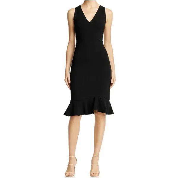 Betsey Johnson Scuba Crepe Dress Sheath Flirty Ruffle‎ Hem Size 12 Black - Image 2