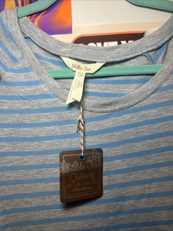 Matilda Jane Blue and Gray Striped Asymmetrical Tunic Dress - Image 2