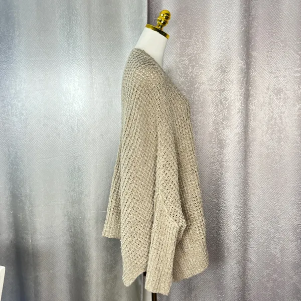 Free People Chunky Knit Oversized Cardigan Taupe Wool Angora Batwing Sweater L - Image 4