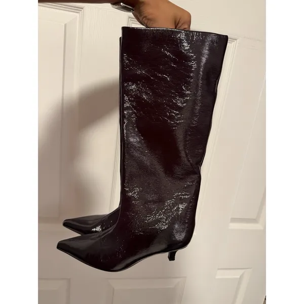 ZARA KITTEN HEEL BOOTS PATENT EFFECT BURGUNDY RED 90s Romantic Indie Sleaze - Image 3