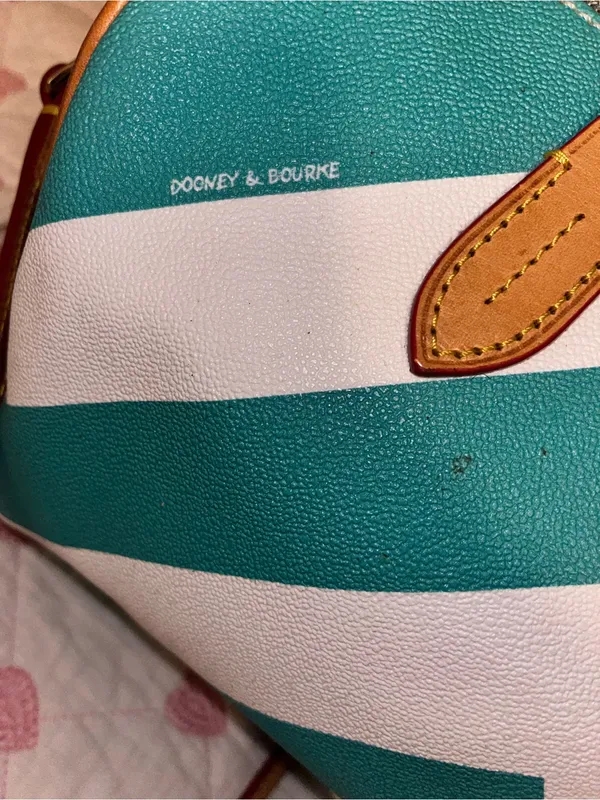 Dooney & Bourke Turquoise and White Chevron Satchel with Tan Trim - Image 7
