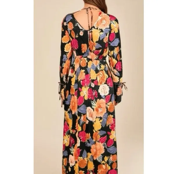 Band of the Free Boho Floral Stevie Nicks Hi-Lo Wrap Maxi Dress Long Sleeve M - Image 5