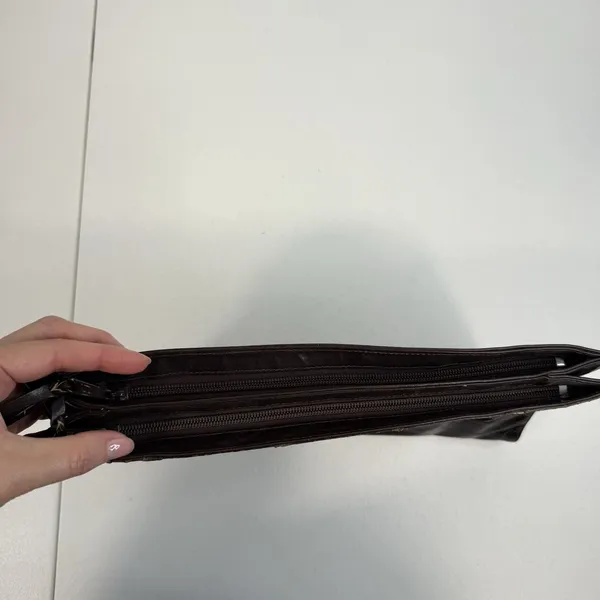 VTG M.F. Marangi Chocolate Brown Leather Snake Skin Clutch‎ Bag Purse Zip Italy - Image 5