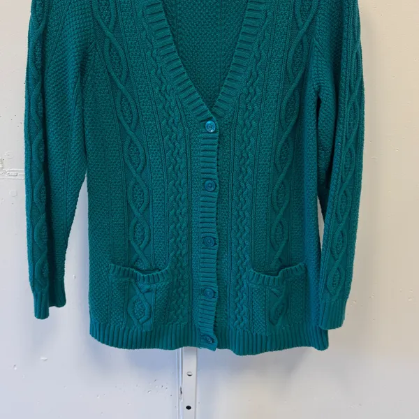 Y2K Croft & Barrow Women's Teal Green Cable Knit Button Front Cardigan Sweater M - Image 4
