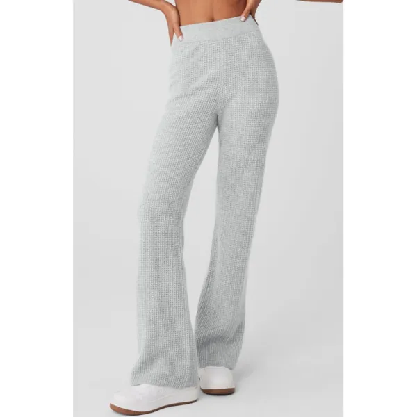 Alo Cashmere High-Waist Plush Waffle Pants Athletic Heather Grey Hi-Rise Sweater - Image 4