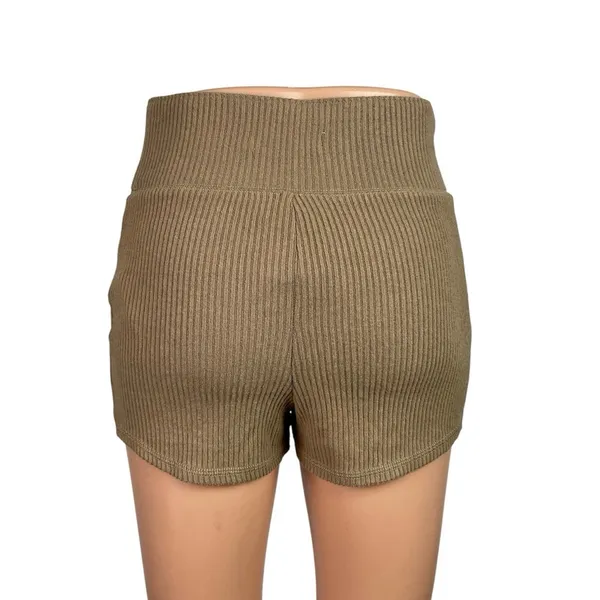 NEW Abercrombie & Fitch Tan Ribbed Knit High Rise Yoga Mini Biker Shorts Size S - Image 3