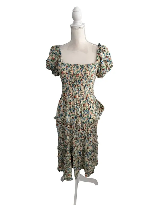 BAND OF THE FREE Floral Smocked Midi Dress Size Small - Image 5