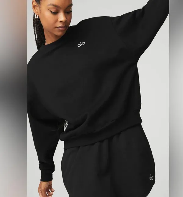 MNWT Alo Yoga Accolade Crew Neck Pullover Black Size XXS Oversized - Image 4