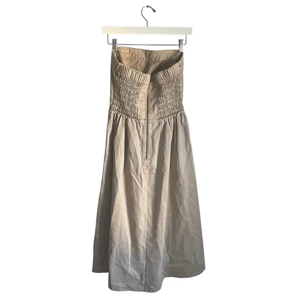 YFB Lyocell Cotton Beige Strapless Midi Dress Pockets Minimalist Neutral size S - Image 3