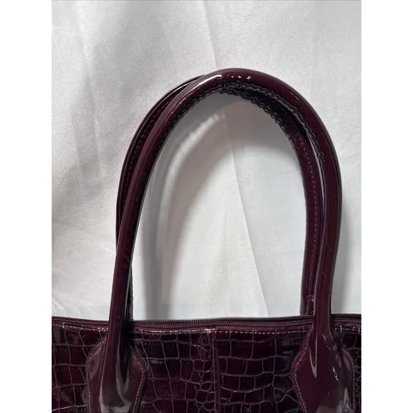 Brentwood Beauties Faux Leather Croc Tote Bag Purse Brown Shiny - Image 3
