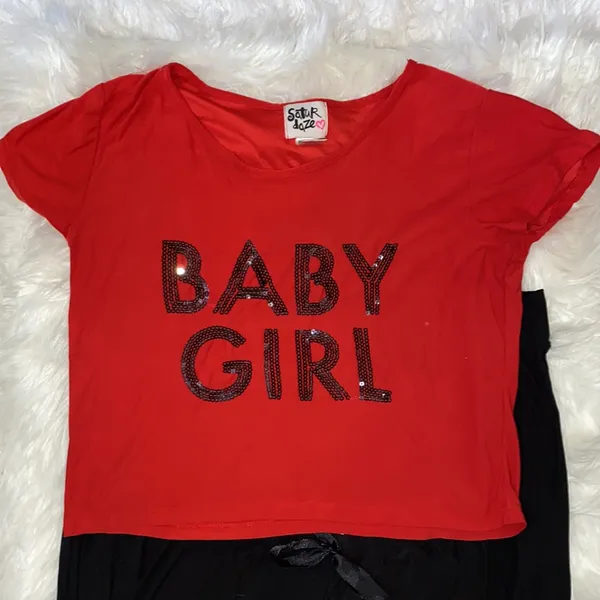 Charlotte Russe Red and Black Babygirl Sequin Print Pajama Set - Image 2