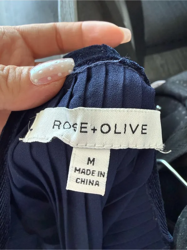 Rose & Olive Navy Velvet and Pleated-Hem Camisole - Image 3