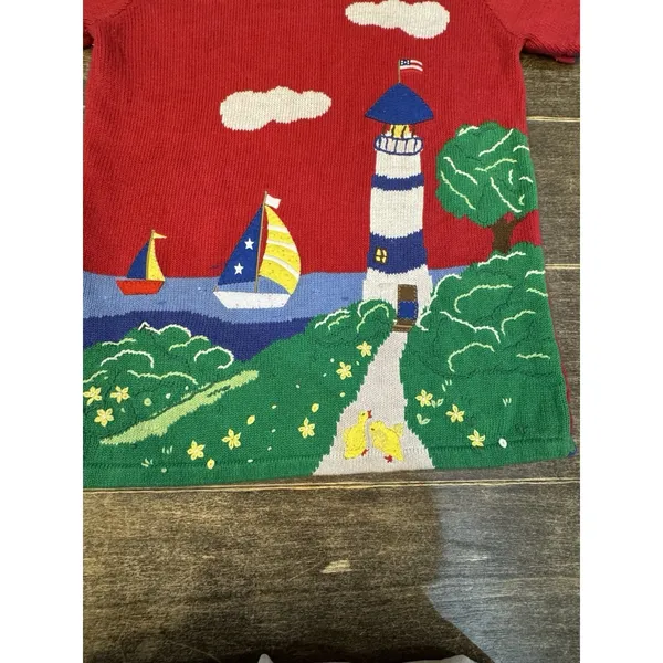 The Quacker Factory Vintage Short Sleeve‎ Sweater Size Small Lighthouse Seaside - Image 4