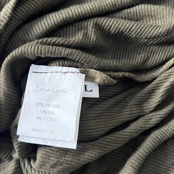 ENZA COSTA Silk Blend Knit Sleeveless Twist Ruched Midi Dress Army Green L $260 - Image 11