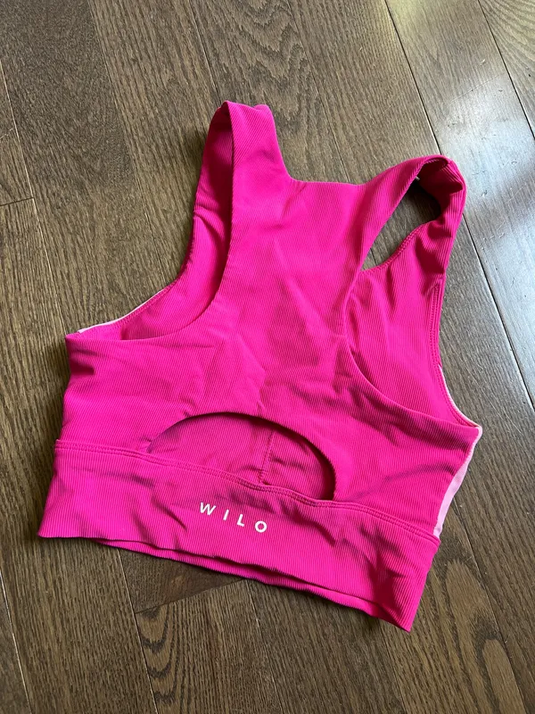 Wilo Pink Colorblock Racerback Crop Top sports bra open back cutout size small - Image 5