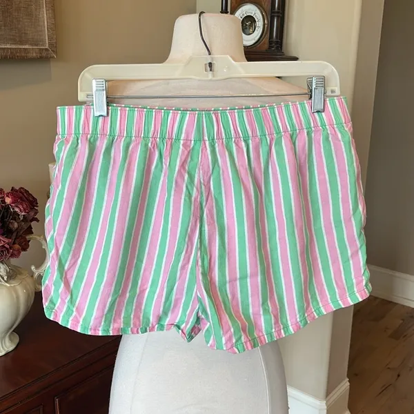 Pajama Shorts Pink Lime Green Striped Size M - Image 3