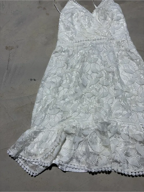 Saints + secrets White Lace Spaghetti-Strap Mini Dress medium bridal - Image 2