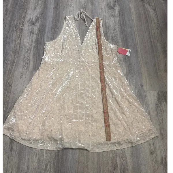 Arula Ivory Crushed Velvet V-Neck Lace Up Back Mini Dress Plus Size 3X NEW - Image 5