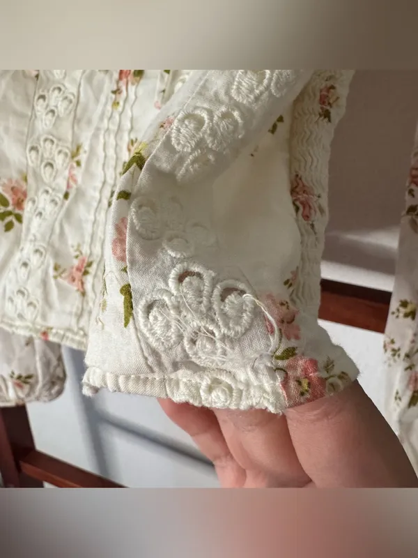 Reformation Isadora Floral Balloon Long Sleeve Smocked Top Corset Embroidered - Image 9