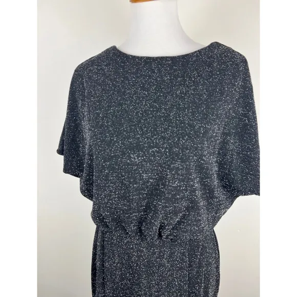 Donna Morgan Black Sparkle Metallic Knit Dolman Sleeve Midi Dress Size 12‎ - Image 5