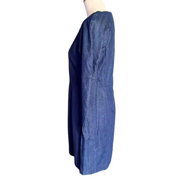 Banana Republic‎ Denim Fit and Flare Mini Dress Indigo Blue Long Sleeve Size 6 - Image 5