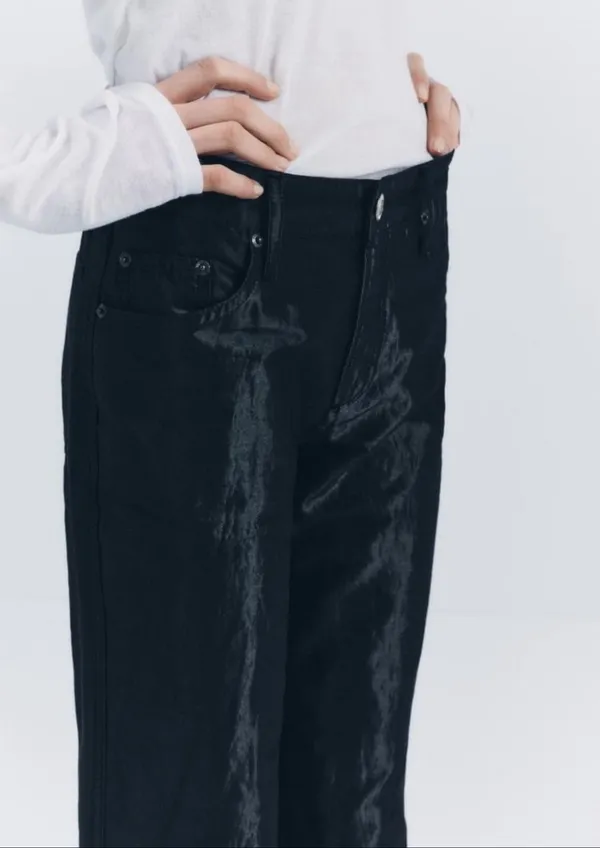 Zara Nwt Satin Effect Shiny Metallic Mid Waist Straight Leg Pants 4 - Image 8