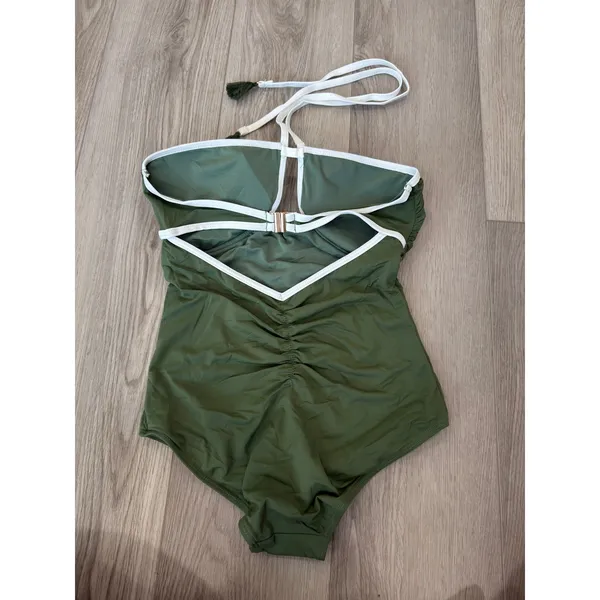 Commense Seagrass Army Green Vacation Contrast Binding Swimsuit OnePiece Green M - Image 4